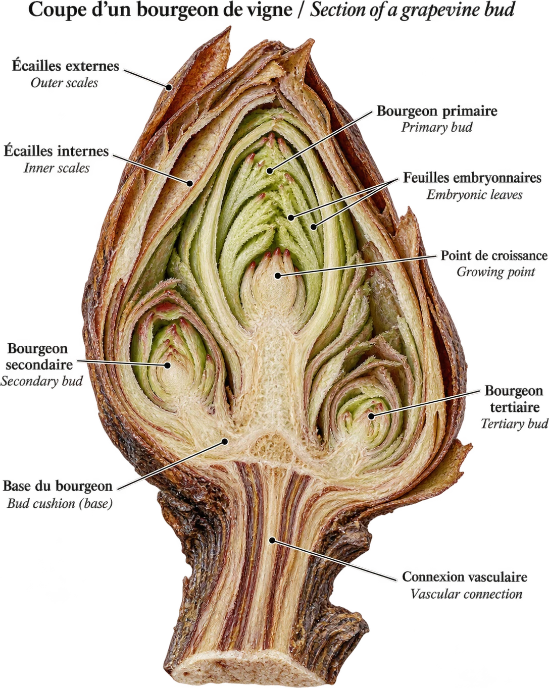 Coupe d’un bourgeon de vigne / Section of a grapevine bud