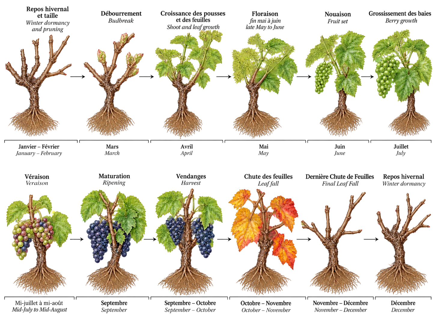 Le cycle de croissance de la vigne / Grapevine growth cycle